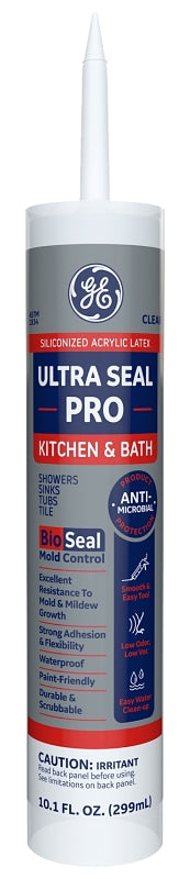 GE MAKB310CR Ultra-Seal Pro Caulk, Clear, 24 hr Curing, 40 to 100 deg F, 10.1 oz Cartridge, Pack of 12