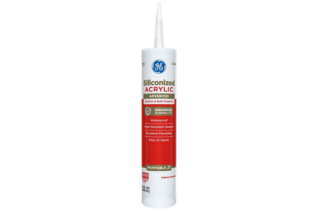 GE Siliconized Advanced Acrylic 2864196 Kitchen & Bath Sealant, Clear, 1 to 14 days Curing, 10 fl-oz Cartridge, Pack of 12