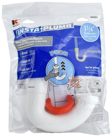 Insta-Plumb 10200QLK J-Bend, Plastic, For: Under the Bathroom Sink Drainage