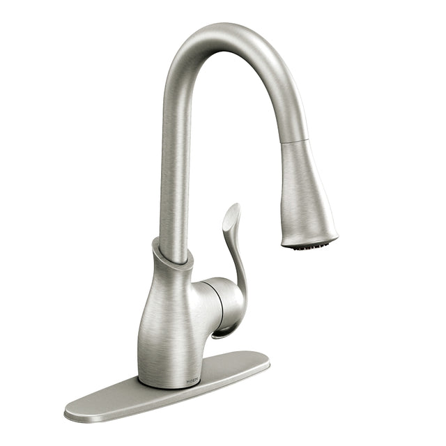 Moen Boutique Series CA87006SRS Pull-Down Kitchen Faucet, 1.5 gpm, 1-Handle, 1, 3-Faucet Hole, Metal