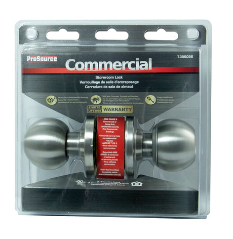 ProSource C365BV-PS Storeroom Lockset, Stainless Steel, Commercial, 2 Grade, SC1 Keyway, 2-3/4 in Backset, Dead Locking