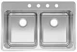 Kindred CDLA3322-8-4CBN Kitchen Sink, 33 in OAW, 8 in OAD, 22 in OAH, Stainless Steel, Topmount/Drop-In, 2-Bowl