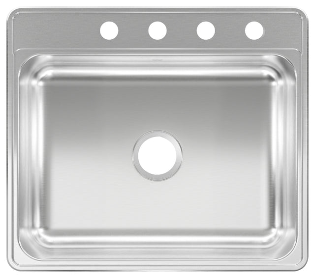 Kindred CSLA2522-6-4N Sink, 4-Faucet Hole, 25 in OAW, 22 in OAH, Stainless Steel, Drop-In, 1-Bowl