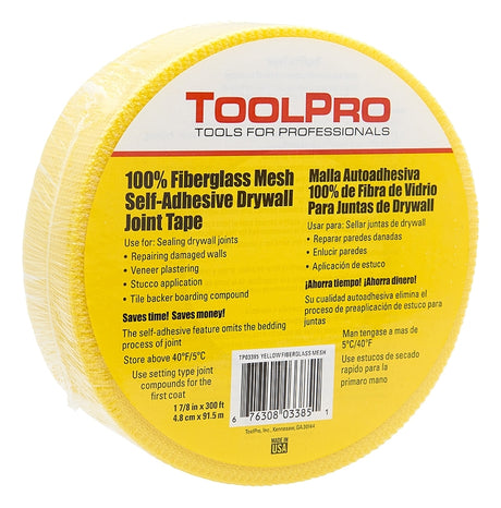 Toolpro TP03385 Mesh Tape, 300 ft L, 1-7/8 in W, Fiberglass, Yellow