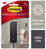 Command 17034MB-ES Medium Decorative Hook, 1 in W, Metal/Plastic, Matte, 3 lb, Pack of 4