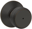 Schlage F Series F40 V BWE 716 Privacy Lockset, Round Design, Knob Handle, Aged Bronze, Metal, Interior Locking
