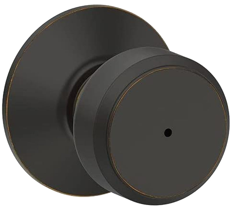 Schlage F Series F40 V BWE 716 Privacy Lockset, Round Design, Knob Handle, Aged Bronze, Metal, Interior Locking