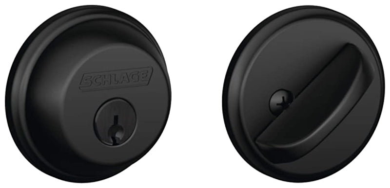 Schlage B Series B60NV622 Deadbolt, 1 Grade, SC1 Key, Metal, Matte Black, 2-3/8, 2-3/4 in Backset, C Keyway