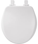 Mayfair 64SLOW 000 Toilet Seat, Round, Wood, White, Adjustable, Easy Clean and Change Hinge