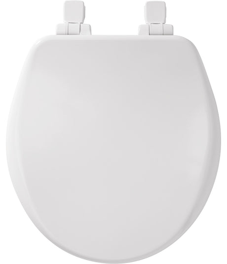 Mayfair 64SLOW 000 Toilet Seat, Round, Wood, White, Adjustable, Easy Clean and Change Hinge