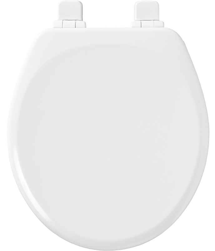 Mayfair 43SLOW 000 Traditional Toilet Seat, Round, Molded Wood, White, Adjustable, Whisper Close Hinge