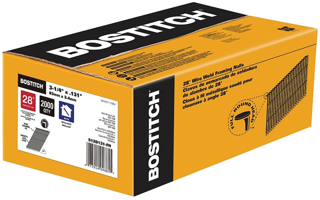 Bostitch S12D131-FH Framing Nail, 3-1/4 in L, Steel, Round Head, Smooth Shank