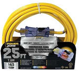 PowerZone ORP511725 Extension Cord, 14 AWG Cable, 25 ft L, 15 A, 125 V, Yellow