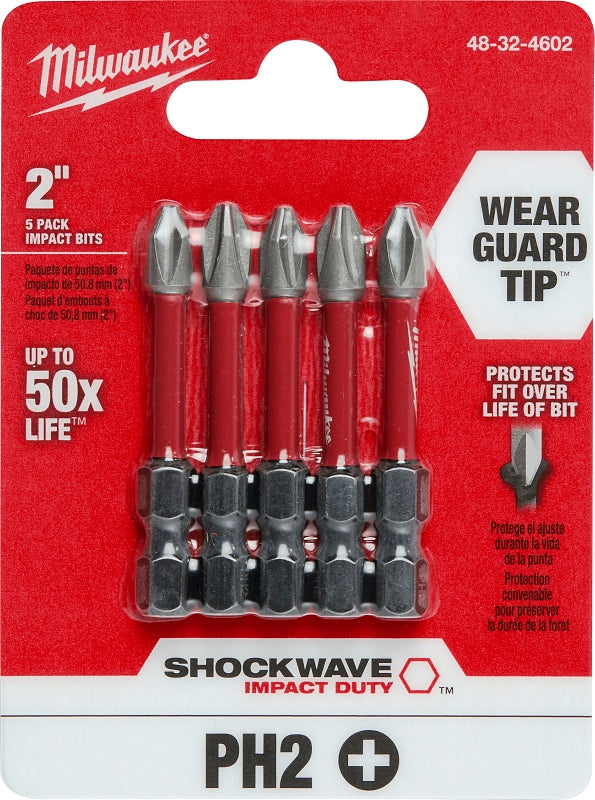 Milwaukee SHOCKWAVE 48-32-4602 Power Bit, #2 Drive, Phillips Drive, 1/4 in Shank, Hex Shank, 2 in L, Steel