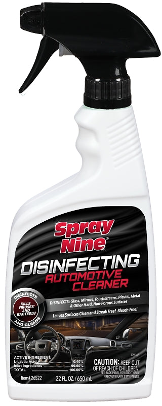 Spray Nine 26522 Disinfectant Automotive Cleaner, 22 oz Bottle, Liquid, Mild