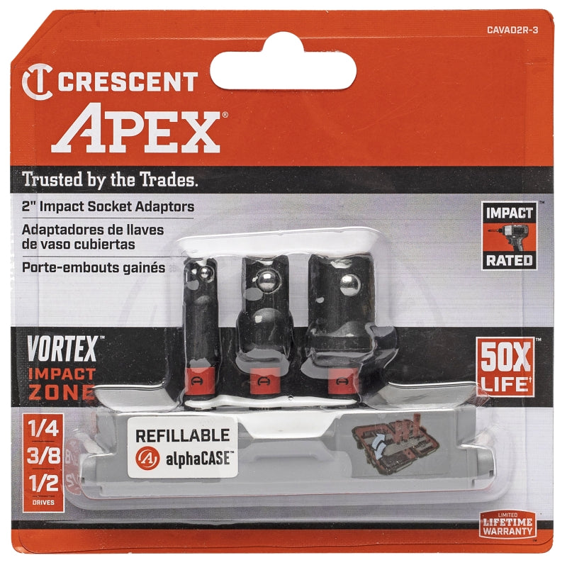 Crescent APEX Vortex CAVAD2R-3 Impact Socket Adapter Set, 3-Piece, Chrome Molybdenum Alloy, Black Oxide