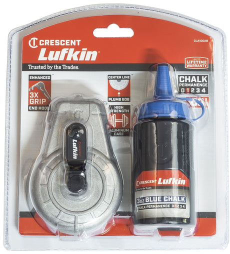 Crescent Lufkin CLA100AB Chalk Reel, 3 oz Chalk Capacity, 100 ft L Line, Gear Rewind, 1:1 Gear Ratio