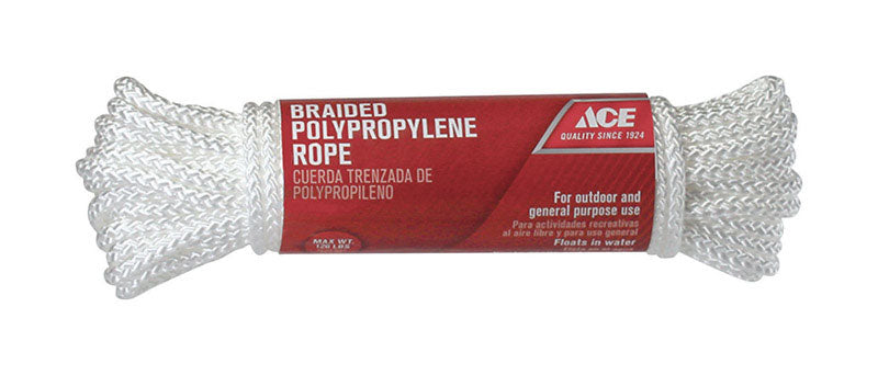 Ace 1/4 in. D X 50 ft. L White Diamond Braided Polypropylene Rope, Pack of 6