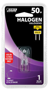 Feit Electric BPQ50T4 Halogen Bulb, 50 W, Candelabra GY6.35 Lamp Base, JC T4 Lamp, 3000 K Color Temp, Pack of 12