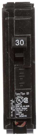 Siemens D130 Circuit Breaker, Low Voltage, QD, 30 A, 1 -Pole, 120 VAC, Plug Mounting