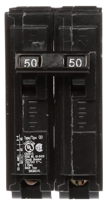 Siemens D250 Circuit Breaker, Low Voltage, QD, 50 A, 2 -Pole, 120/240 VAC, Plug Mounting