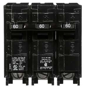 Siemens Q360 Circuit Breaker, Low Voltage, Mini, Standard, 60 A, 3 -Pole, 240 VAC, Common Trip, Plug Mounting