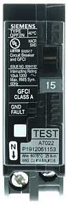 Siemens QF115AN Circuit Breaker, GFCI, Low Voltage, 15 A, 1 -Pole, 120 V, Plug Mounting