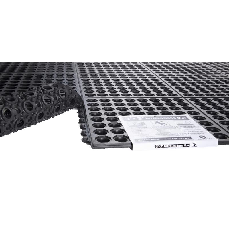 Flexgard 36 in. W X 36 in. L Black Interlocking Ring Mat Rubber Anti-Fatigue Mat