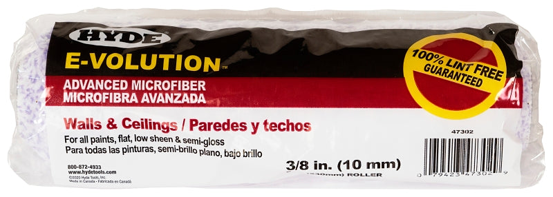 Hyde 47302 Roller Cover, 3/8 in Thick Nap, 9 in L, Microfiber Cover, 12/PK