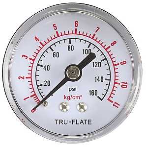 Tru-Flate 24803 Air Line Pressure Gauge, 1/4 in Connection, Threaded, Steel Gauge Case, 0 to 160 psi