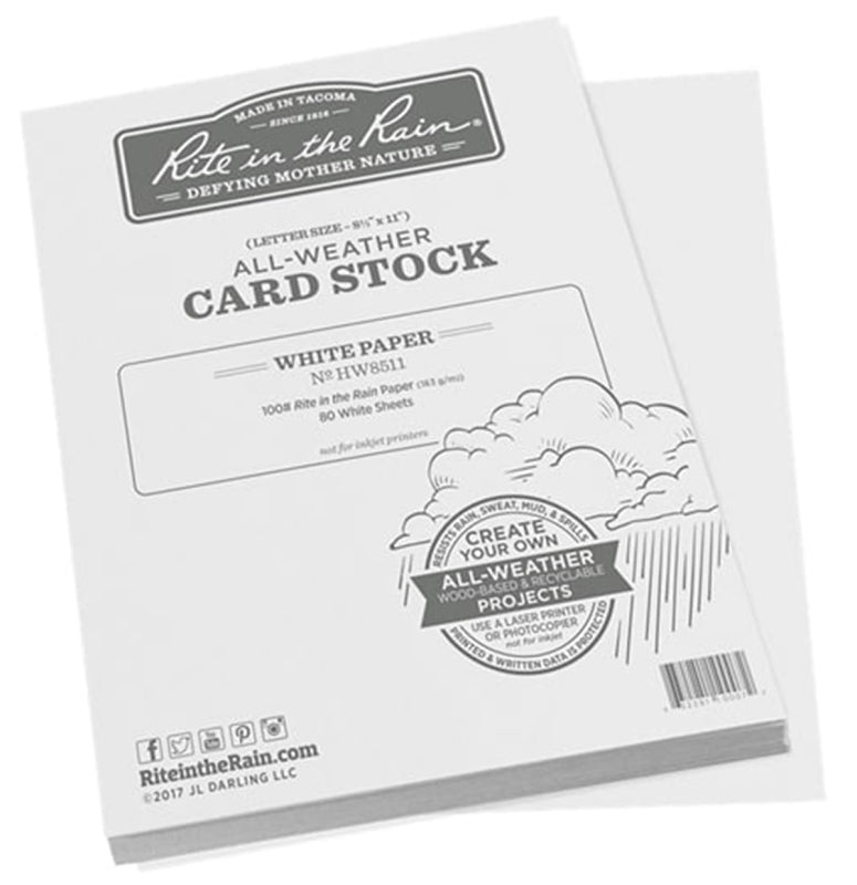 Rite in the Rain HW8511 Card Stock, 11 in L, 8-1/2 in W, White