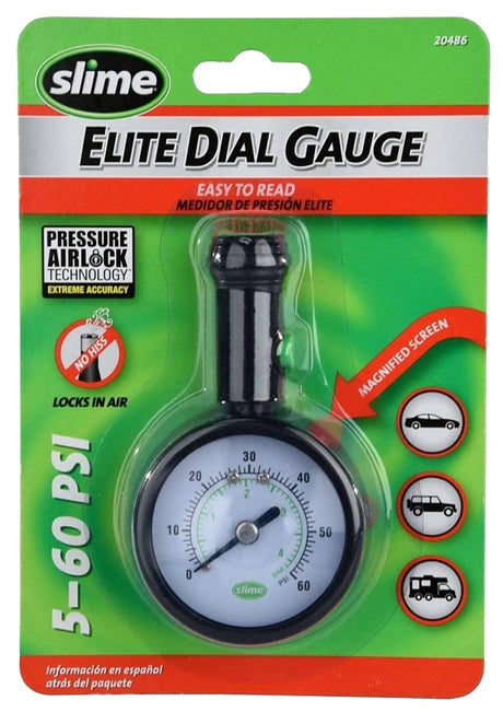 Slime Elite 20486 Dial Tire Gauge, 5 to 60 psi