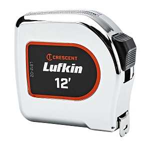 Crescent Lufkin Chrome Power Tape Series L912-02 Tape Measure, 12 ft L Blade, 1/2 in W Blade