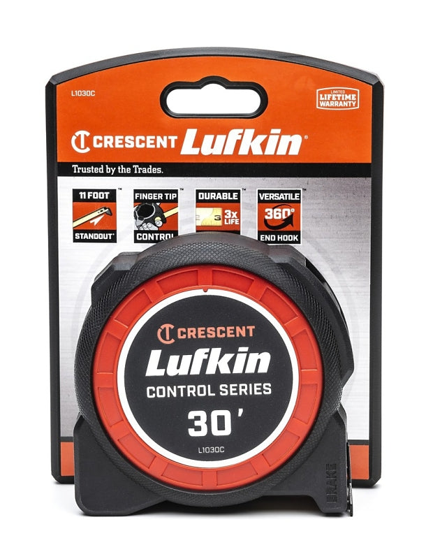 Crescent Lufkin Control Series L1030C Tape Measure, 30 ft L Blade, 1-3/16 in W Blade