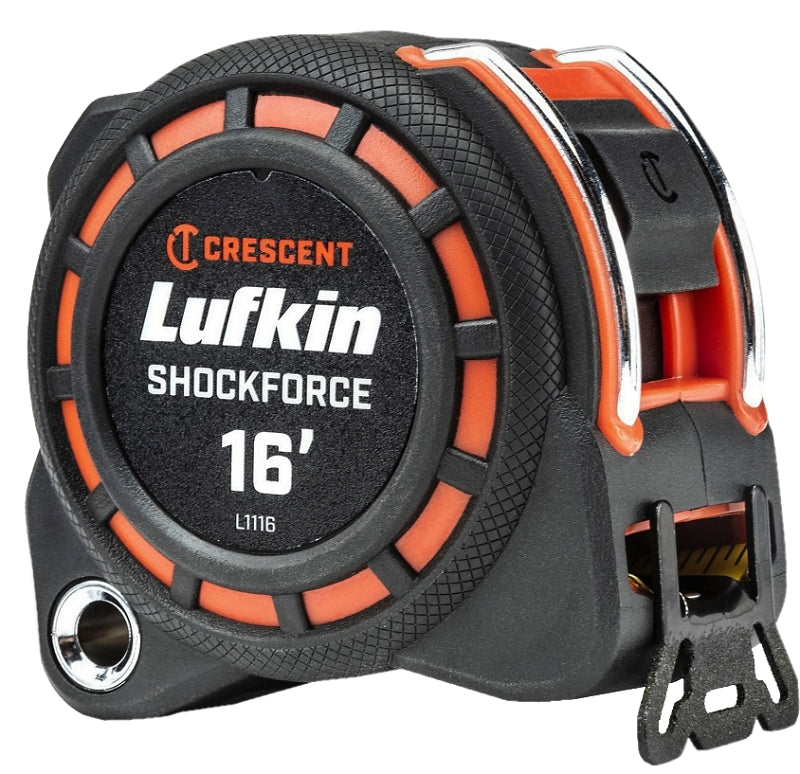 Crescent Lufkin Shockforce Series L1116 Tape Measure, 16 ft L Blade, 1-3/16 in W Blade, Nylon/Steel Blade