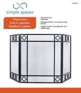 Simple Spaces S38907BK Fire Place Panel Screen, 52 in W, 30 in H, Steel, Powder Coated, Black