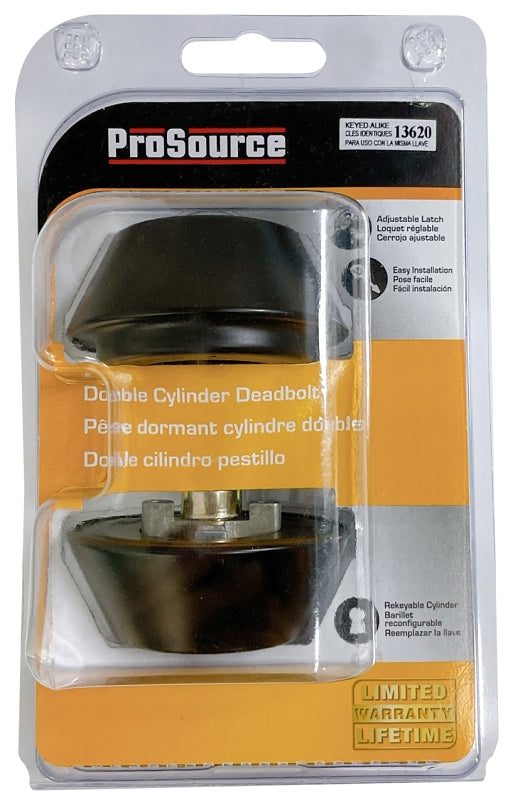 ProSource DLX92-SP5V24 Deadbolt, 3 Grade, Brass Key , Metal, Matte Black, 2-3/8, 2-3/4 in Backset, KW1 Keyway, Pack of 3