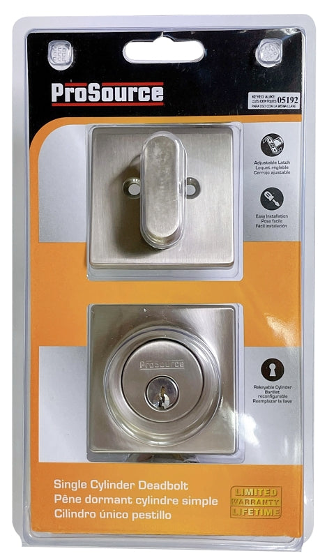 ProSource DD9 Series DD9X21-SP5V24 Deadbolt, 3 Grade, Brass Key , Metal, Satin Nickel, 2-3/8, 2-3/4 in Backset, Pack of 3