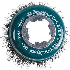 Makita X-LOCK D-72637 Wire Cup Brush, 3 in Dia, Crimped Bristle, 0.012 in Dia Bristle, Carbon Steel Bristle