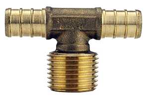 Apollo APXMT12 Pipe Tee, 1/2 in, Barb x MPT x Barb, Brass, 200 psi Pressure