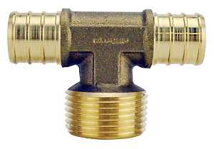 Apollo APXMT34 Pipe Tee, 3/4 in, Barb x MPT x Barb, Brass, 200 psi Pressure