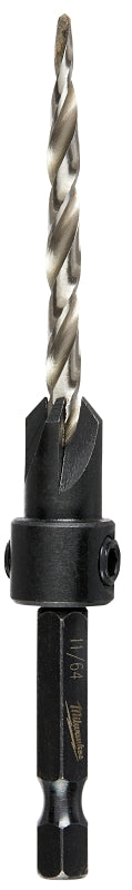 Milwaukee 48-13-5001 Countersink with Drill Bit, 11/64 in Dia Cutter, 1/4 in Dia Shank, 4.09 in OAL, Hex Shank, HSS