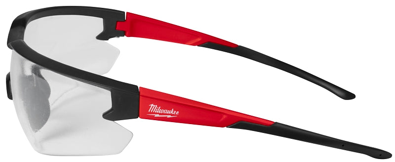 Milwaukee 48-73-2010 Safety Glasses, Unisex, Anti-Scratch Lens, Polycarbonate Lens, Plastic Frame, Black/Red Frame