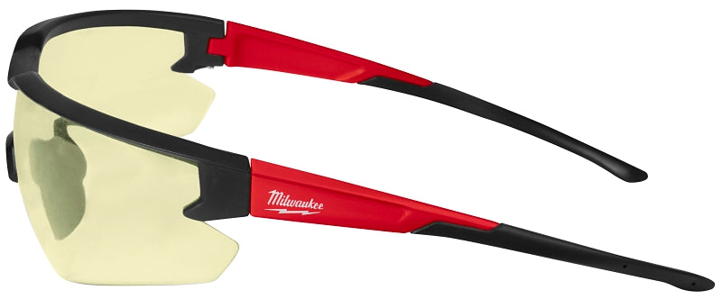 Milwaukee 48-73-2100 Safety Glasses, Unisex, Anti-Scratch Lens, Polycarbonate Lens, Plastic Frame, Black/Red Frame