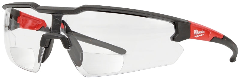 Milwaukee 48-73-2202 Safety Glasses, Unisex, Anti-Scratch Lens, Polycarbonate Lens, Plastic Frame, Black/Red Frame