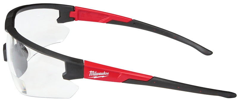 Milwaukee 48-73-2202 Safety Glasses, Unisex, Anti-Scratch Lens, Polycarbonate Lens, Plastic Frame, Black/Red Frame