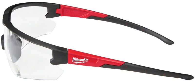 Milwaukee 48-73-2204 Safety Glasses, Unisex, Anti-Scratch Lens, Polycarbonate Lens, Plastic Frame, Black/Red Frame, 1/PK