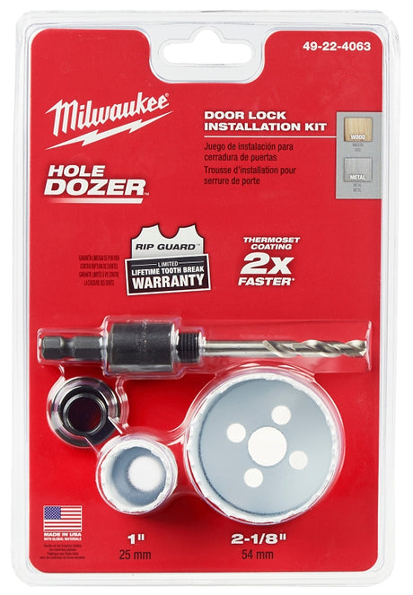 Milwaukee Hole Dozer 49-22-4063 Hole Saw Kit, 1-5/8 in D Cutting, 3/8 in Arbor, Steel Cutting Edge