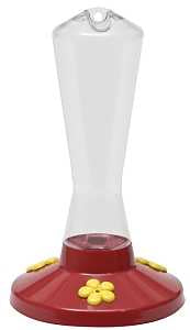 Perky-Pet 211 Bird Feeder, Pinch Waist, 8 oz, Nectar, 3-Port/Perch, Plastic, Clear/Red, Hang Mounting