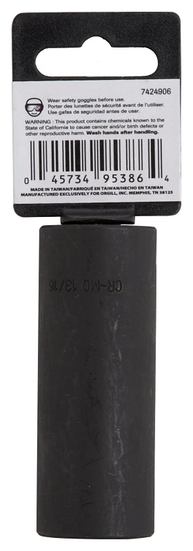 Vulcan MT6580177 Deep Impact Socket, 13/16 in Socket, 1/2 in Drive, Deep Drive, 6-Point, Chrome Molybdenum Steel